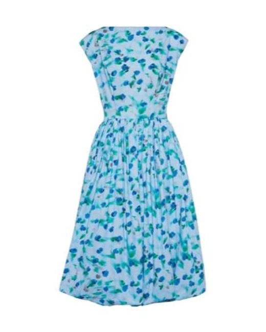 Marni Blue Floral Cotton Poplin Midi Dress