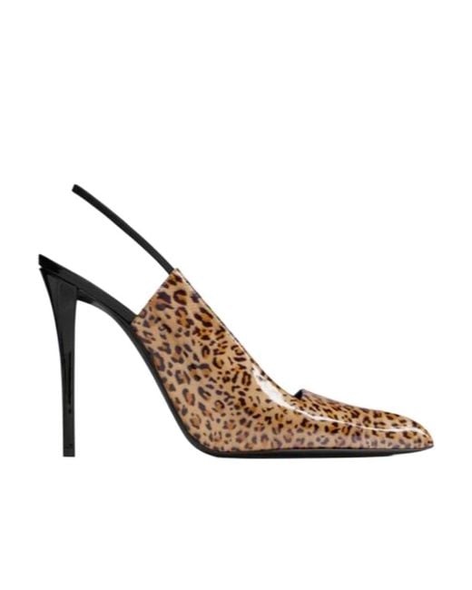 Saint Laurent Metallic Raven Slingback Leopard-Print Pumps