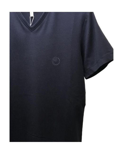 Armani Collezioni Blue V-Neck Short-Sleeved T-Shirt for men