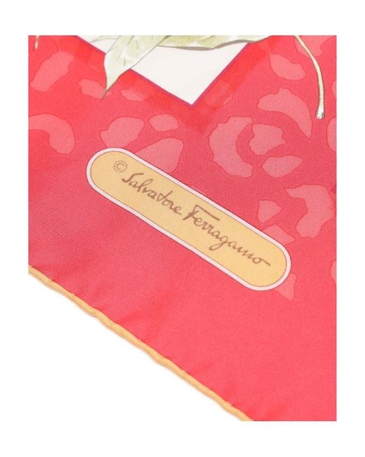 Ferragamo Red Printed Silk Scarf