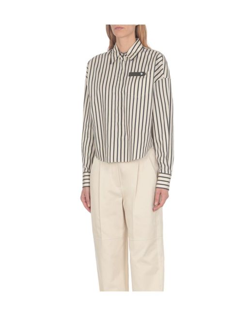 Brunello Cucinelli White Striped Long-Sleeved Shirt