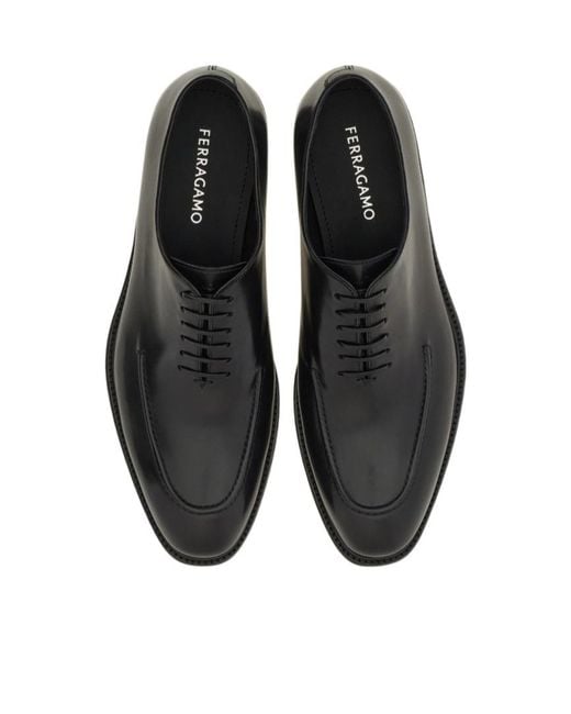 Ferragamo Black Oxford Shoe With Stitching Detail for men