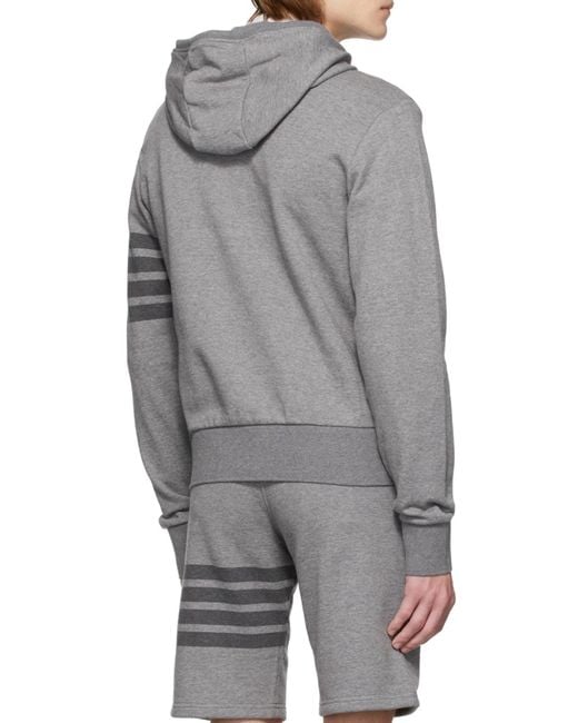 Thom Browne Gray Tonal-Bar Hooded Jacket for men