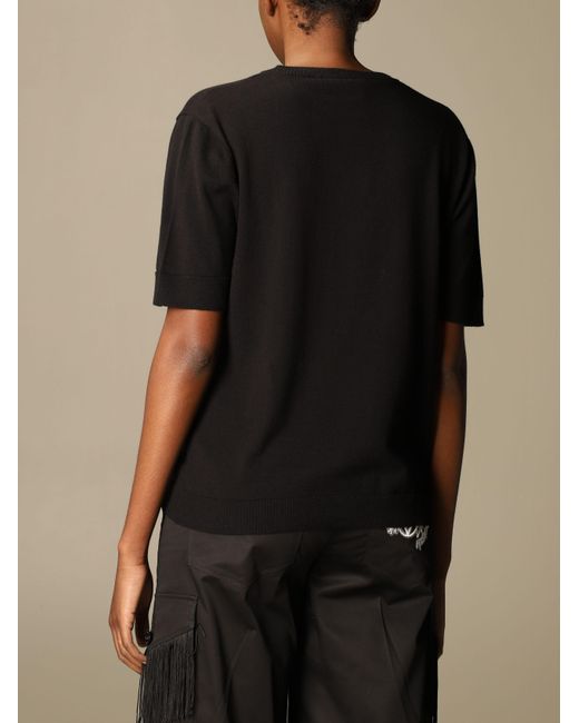 Moschino Black Love Printed Knitted Short-Sleeved Pullover
