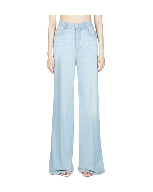 Bottega Veneta Blue Logo Patch Wide Leg Jeans