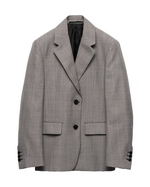 Prada Gray Single-Breasted Checked Grisaille Jacket
