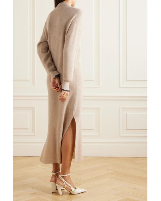 Brunello Cucinelli Natural Round-Collar Long-Sleeved Dress
