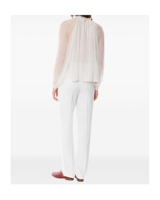 Alberta Ferretti White Balloon-Sleeve Satin Blouse