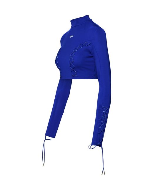 Off-White c/o Virgil Abloh Blue Logo Printed Long-Sleeve Top