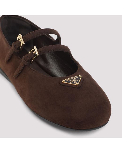 Prada Brown Triangle-Logo Ballerinas