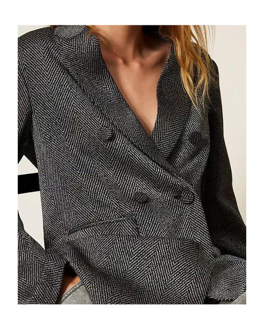 Twinset Gray Herringbone Double-Breasted Blazer