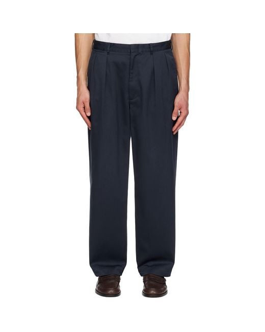Nanamica Blue Double-Pleated Casual Pants for men