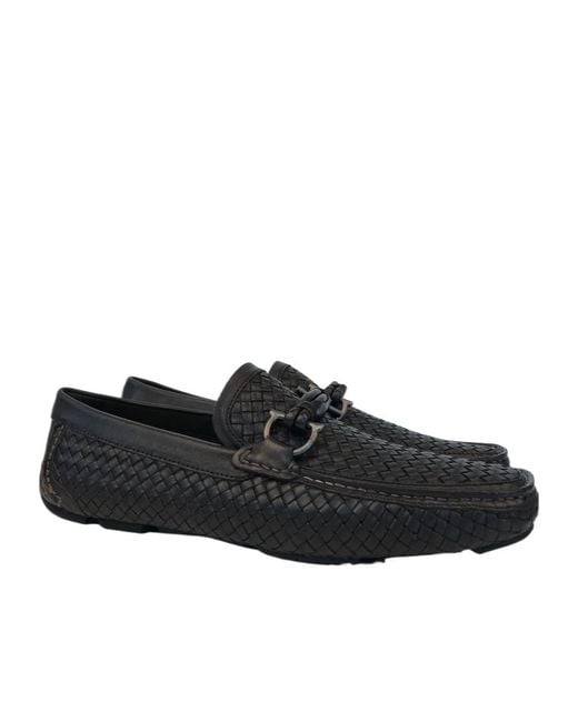 Ferragamo Black Knitted Details Business Casual Shoes for men