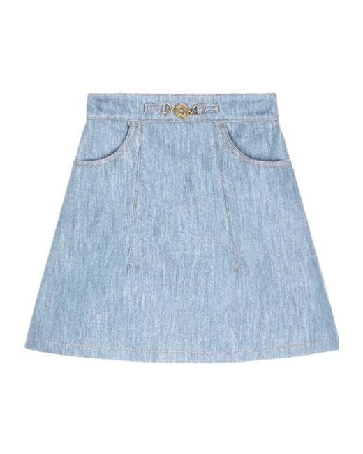 Patou Blue High-Waist A-Line Denim Mini Skirt
