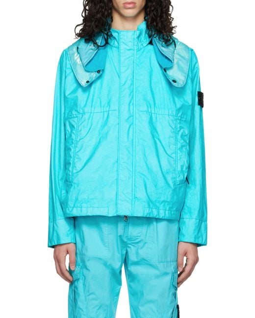 Stone Island Blue Logo Patch Zipped Jacket for men