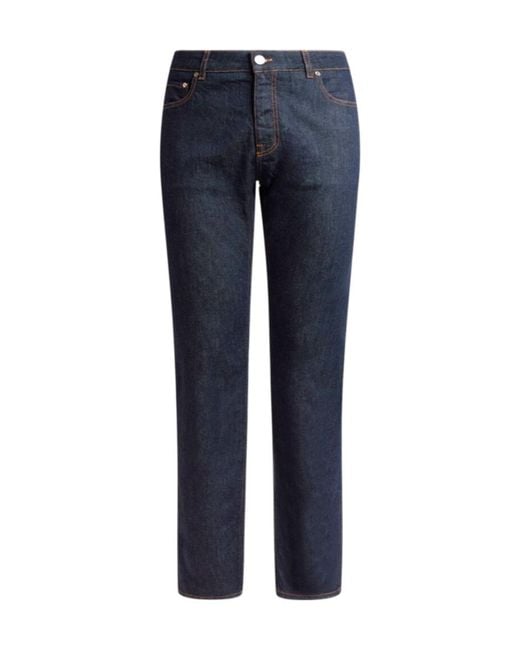 Etro Blue Regular-Fit Cotton Denim Jeans With Pegaso Embroidery for men
