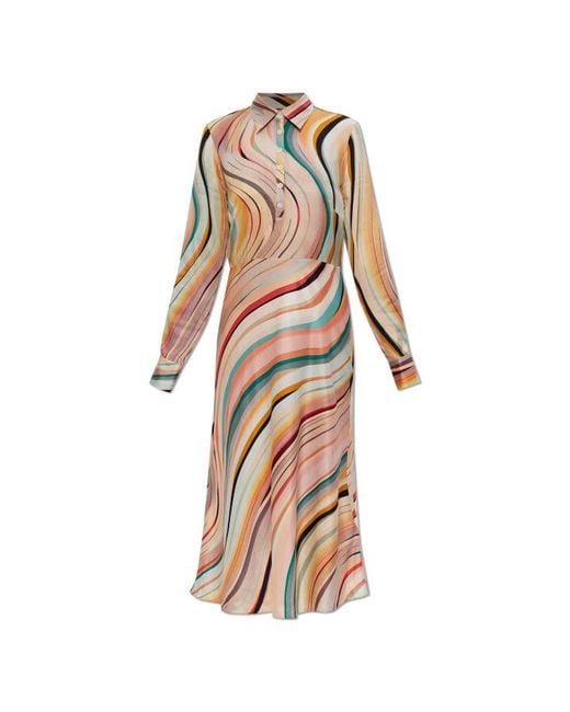 Paul Smith White Ps Paul Smith Long Sleeve Stripe Pattern Dress