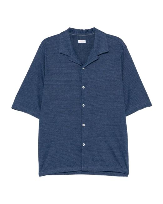 Brunello Cucinelli Blue Camp-Collar Buttoned Shirt for men