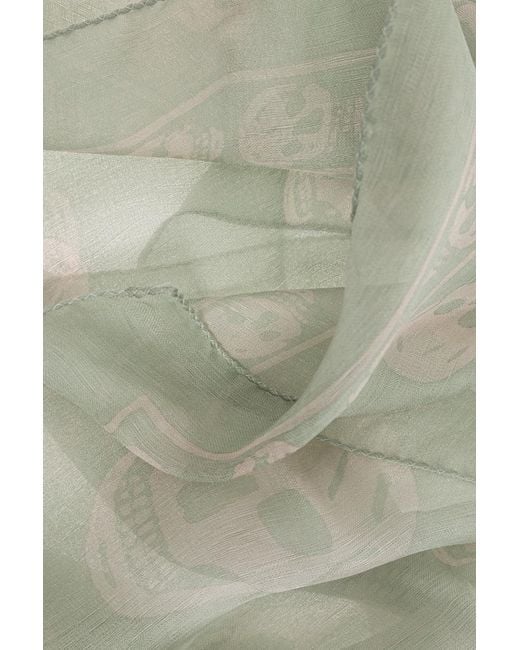 McQueen Green Printed Silk Scarf