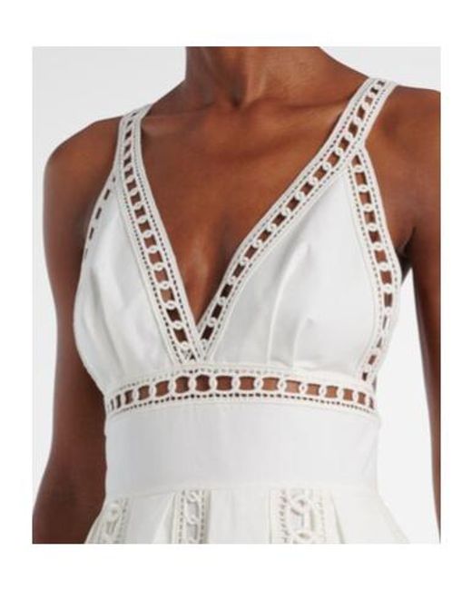 Elie Saab White Embroidered Cotton-Blend Midi Dress