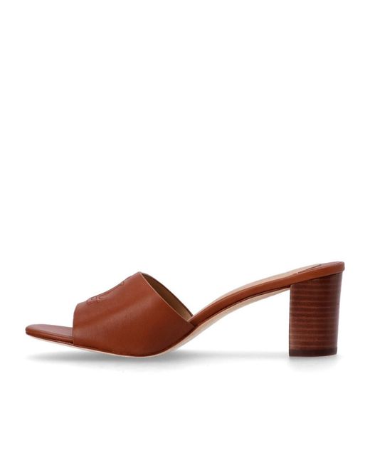 Ralph Lauren Brown Logo-Embossed Block-Heel Sandals