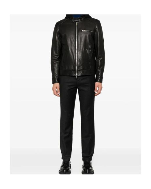 Dondup Black Hooded Leather Jacket for men