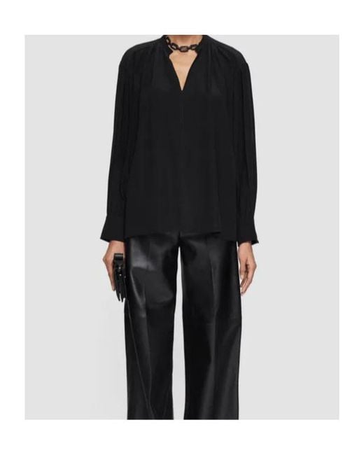 Joseph Black V-Neck Balloon-Sleeve Blouse