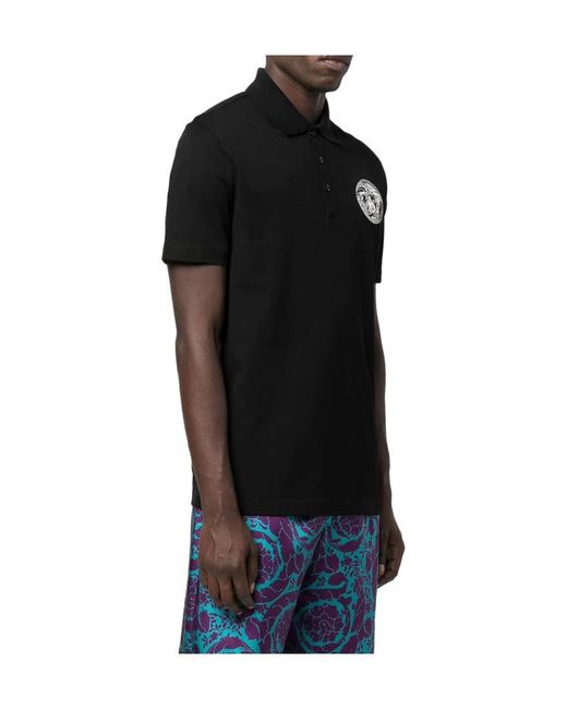 Versace Black Medusa Embroidered Short Sleeved Polo Shirt for men