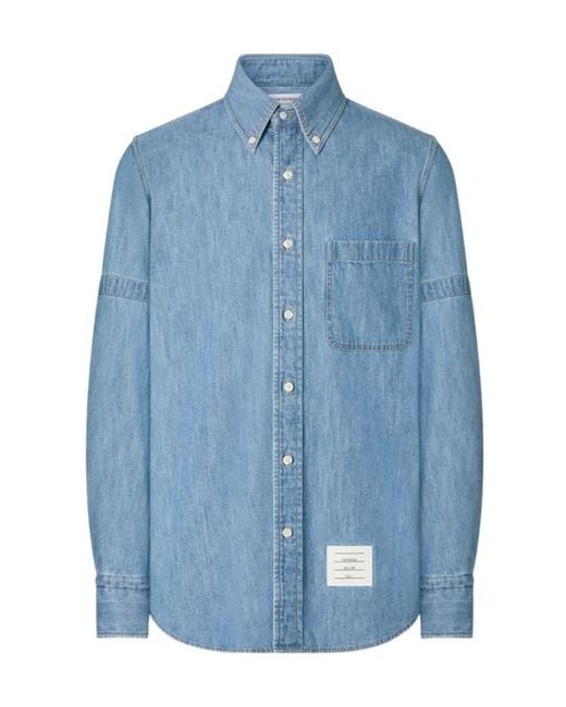 Thom Browne Blue Logo Patch Denim Shirt for men