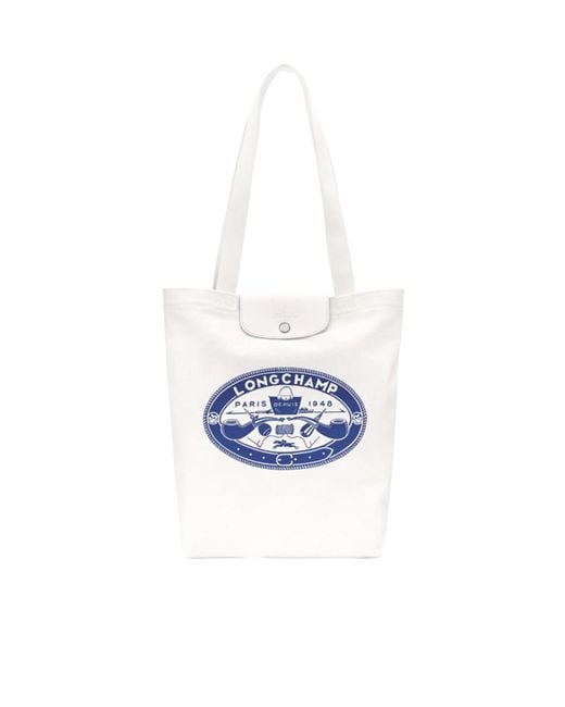 Longchamp White Le Pliage Medium Tote Bag