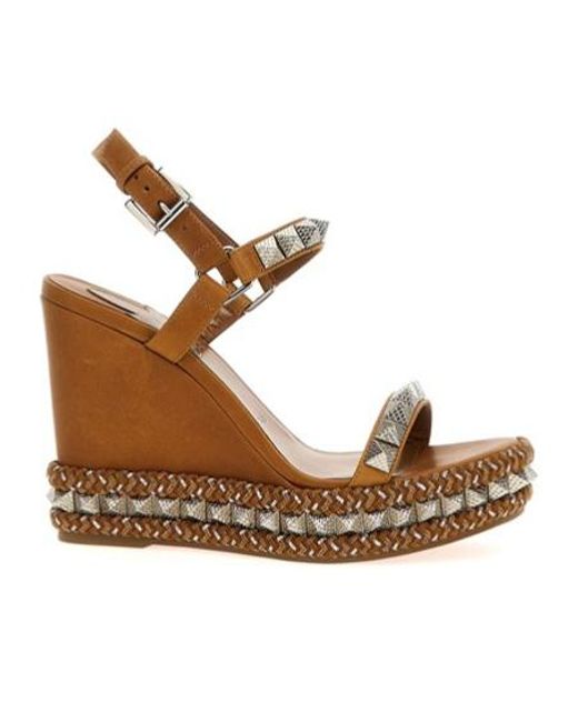 Christian Louboutin Metallic Ankle Strapped Pyraclou Studded Wedge Sandals