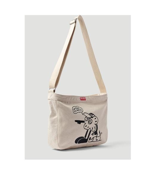 KENZO White Logo Patch Zip-Up Messenger Bag for men