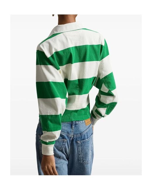 Ralph Lauren Green Striped Rugby Polo Top