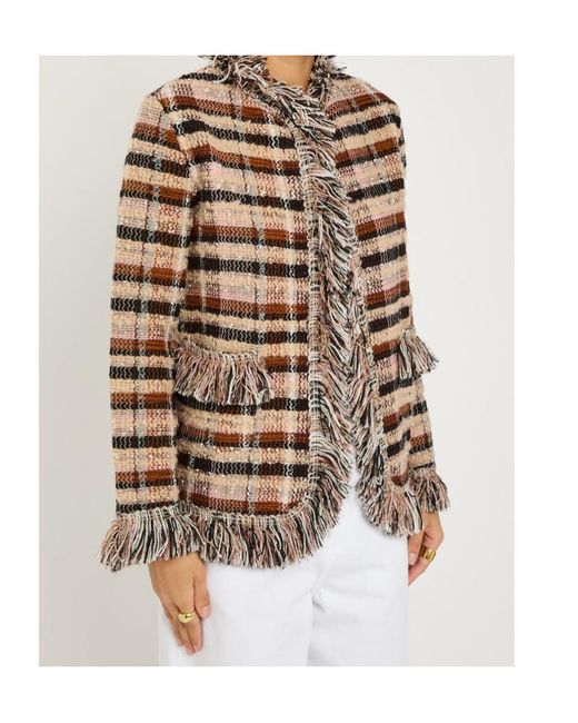 Etro Brown Striped Fringed Woven Jacket