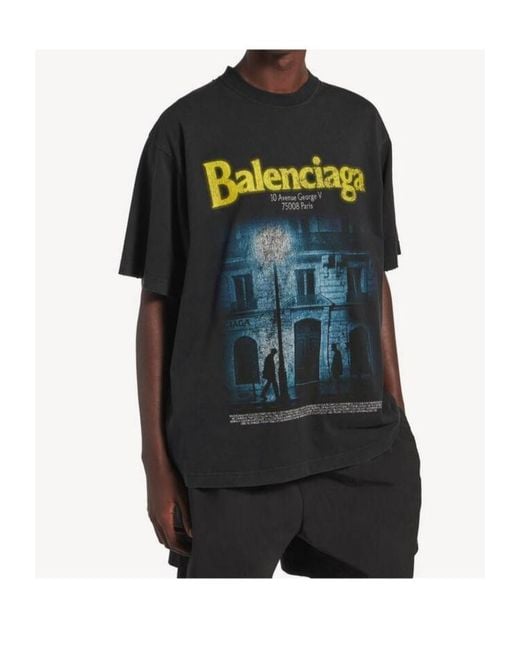 Balenciaga Black Graphic Print T-Shirt for men