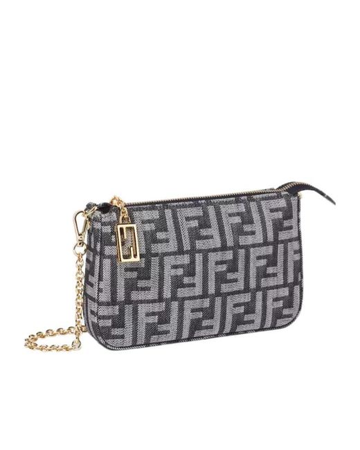 Fendi Gray Baguette Ff Jacquard Pouch