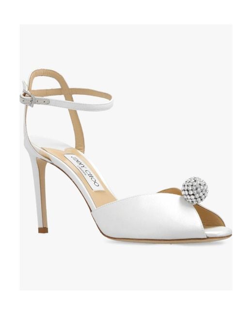 Jimmy Choo White Sacora 85 Embellished Satin Sandals