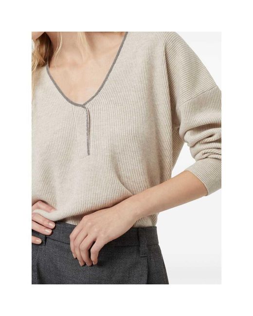 Brunello Cucinelli White Shoulder And Long-Sleeved Sweater