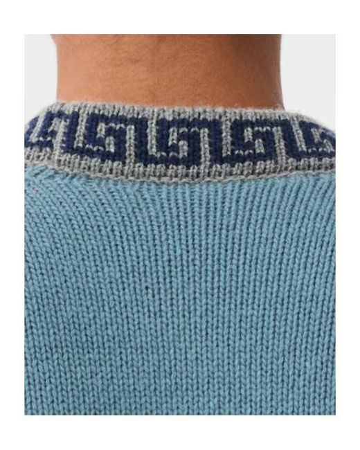 Versace Blue Crewneck Wool Cashmere Sweater