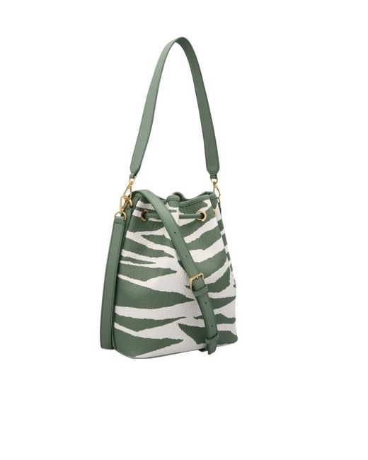 MCM White Dessau Zebra Printed Medium Bucket Bag