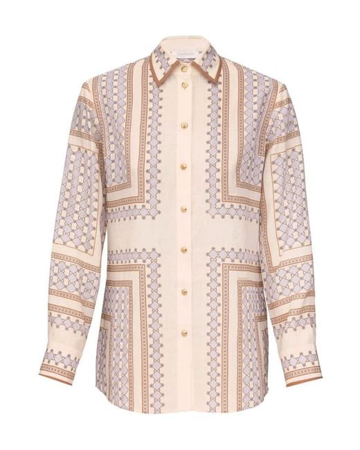 Zimmermann Pink Geometric-Print Silk Shirt
