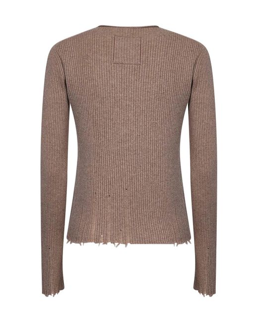 Uma Wang Brown Button-Detail Ribbed Sweater