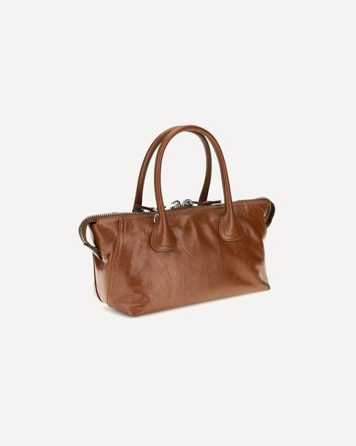 Miu Miu Brown Logo-Embossed Leather Tote Bag