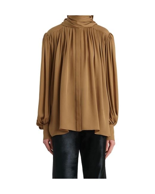 Khaite Brown Silk Georgette Draped Shirt