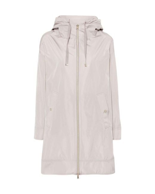 Herno White Zip-Up Drawstring Long Coat
