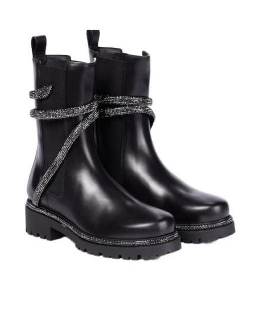 Rene Caovilla Black Cleo Embellished Leather Chelsea Boots