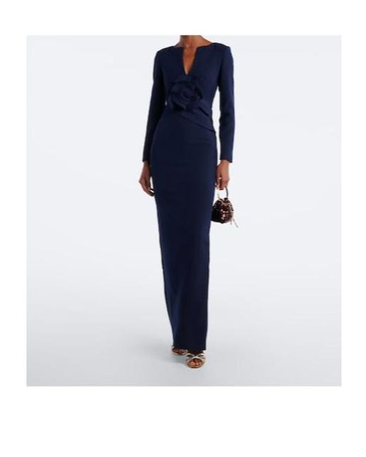 Roland Mouret Blue Floral-Appliqué Crêpe Gown