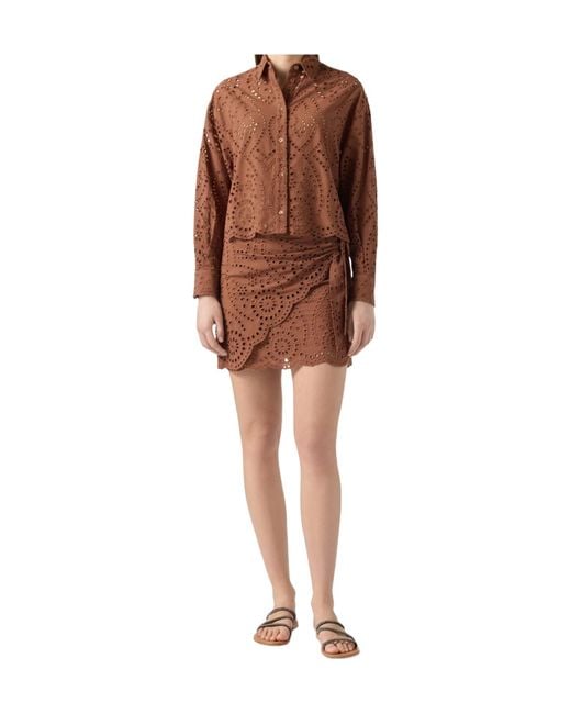 Mc2 Saint Barth Brown Broderie Anglaise Mini Skirt