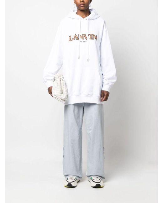 Lanvin White Logo Embroidered Drawstring Hoodie