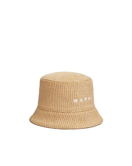 Marni Natural Logo Embroidered Flat-Peak Bucket Hat